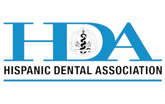 The image displays a logo with text that reads 'HDDA' at the top, followed by 'HISPANIC DENTAL ASSOCIATION' below it. The logo features a stylized letter 'D' and an emblem resembling a shield or crest with a cross inside.