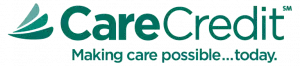 The image features a logo with the text  CareCredit  prominently displayed, indicating an association with financial services related to healthcare.